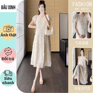 ĐẦM BẦU CÔNG SỞ DỰ TIỆC MÙA HÈ V709 - VÁY BẦU XINH DÁNG SUÔNG VẢI VOAN TƠ LÔNG MỀM MẠI SANG CHẢNH FRE SIZE DỄ MẶC