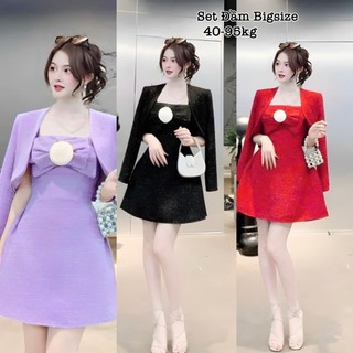 HCM Thời Trang Én Nhỏ Có Bigsize - Set Váy Đầm Vải Linen Nơ Kèm Áo Khoác Xinh Nhẹ Nhàng Thiết Kế Dự Tiệc Nữ Đẹp 40-95kg