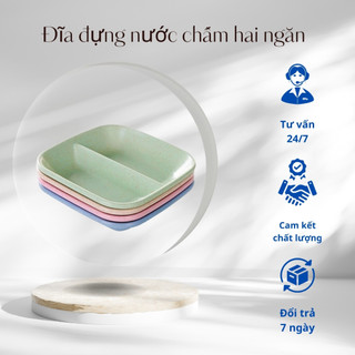 Đựng gia vị,đĩa đựng nước chấm, bột canh hai ngăn bằng lúa mạch