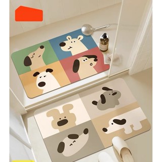 Thảm chùi chân CHÓ HOẠT HÌNH chất liệu silicon thấm hút nước phong cách tối giản