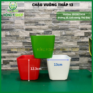 Chậu nhựa vuông thấp 13, chậu vuông thấp, chậu nhựa dày, bóng, chậu hoa, cây kiểng, chậu nhiều màu sắc