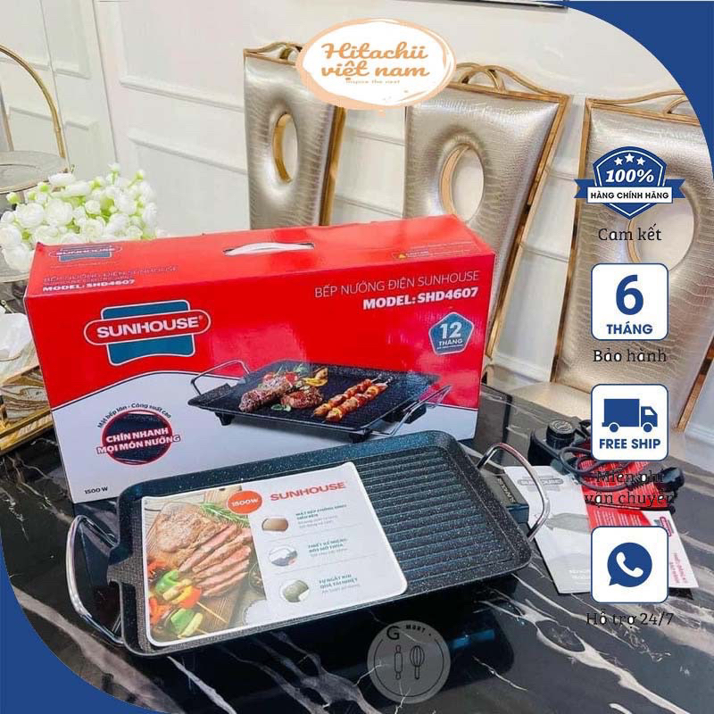 🎏Freeship_Bếp Nướng Điện Không Khói SUNHOUSE 4607_Hàng Chính Hãng_Giá Ưu Đãi Bếp nướng điện Sunhouse