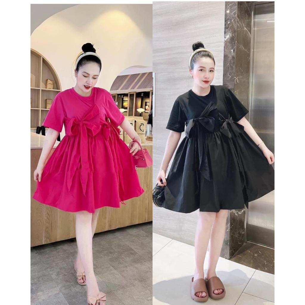 đầm bầu dáng babydoll gắn nơ siêu sang cho các mom đi làm cũng như đi chơi