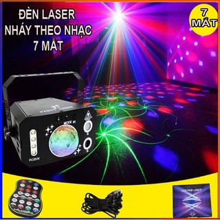 Đèn LASER  xoay 7 màu vũ trường cảm ứng nhạc - đèn chiếu laser 7 mắt  nhiều hiệu ứng  chớp nháy theo nhạc