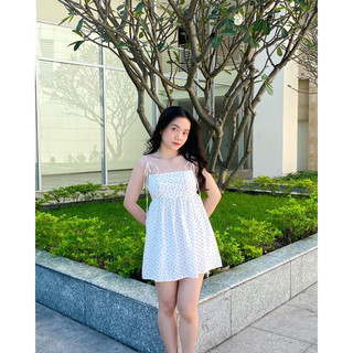 (Morningdudu) Đầm cherry linen 2 dây