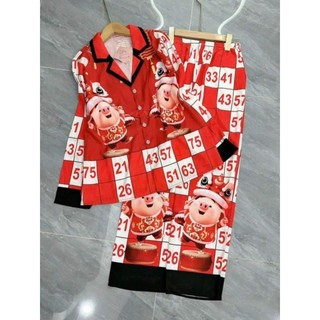 Đồ bộ Pijama lô tô Tết, đồ bộ mặc nhà chất lụa xước mềm mịn mát
