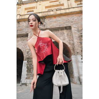Cazi - Set áo yếm phủ tà quần lụa xuông - SẮC