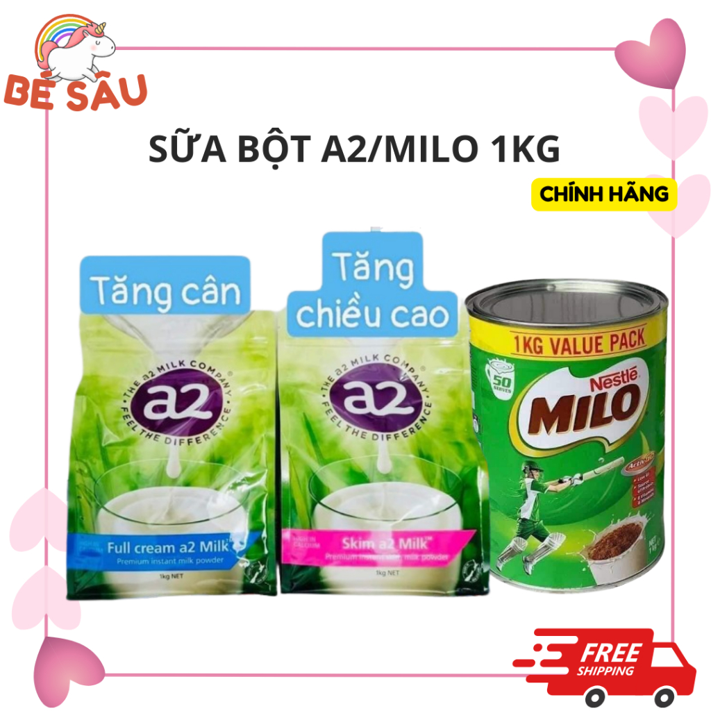 Sữa A2 nguyên kem, tách kem Úc Sữa Milo 1Kg cho bé date 2025