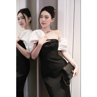 Đầm đi tiệc sang trọng trễ vai chất vải tapta ép keo có lót lụa ôm body hàng thiết kế mới