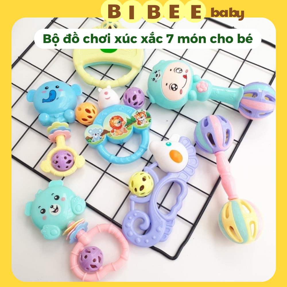 Bộ đồ chơi xúc xắc 7 món hình thú kích thích các giác quan của bé - Bibeebaby