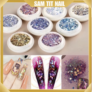 Sét 8 hủ nhũ kim tuyến vảy cá trang trí móng sang chảnh