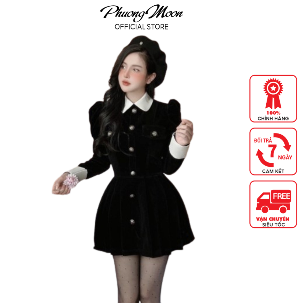 Váy nữ body PHUONGMOON, thiết kế ôm dáng mini chất liệu nhung