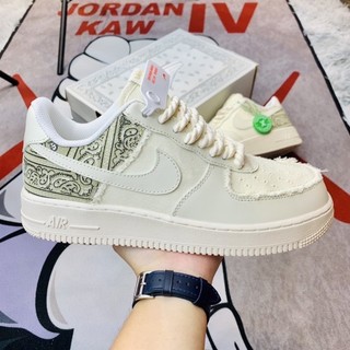 Giày thể thao AF1 dây thừng họa tiết Paisley màu kem, Giày sneaker thổ cẩm dây thừng nam nữ full bill box đi siêu êm