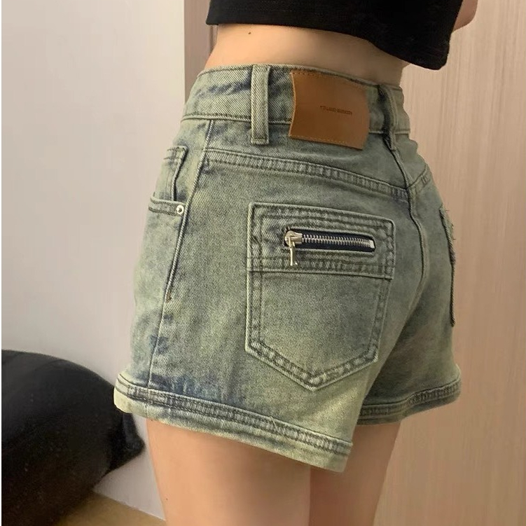 Quần short jean nữ dáng ngắn sexy, quần short jean KABICO cạp cao túi sau phong cách_C47