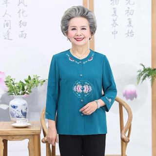 Áo trung niên nữ, Áo bà ngoại bà nội, Áo sơ mi trung niên thêu họa tiết nút cài sang trọng bigsize tới 80kg