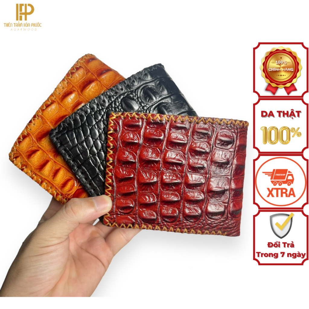 Ví Da Bò Thật DẬP Vân Cá Sấu Cao Cấp - Bóp Ví Nam 3 Màu Dày Dặn DV2