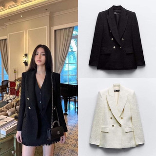 Áo khoác dạ tweed zara đen chính hãng 2023