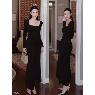 Đầm váy body ôm sát cổ vuông vai bồng dáng dài, váy body dài tay xoắn eo sang chảnh đi chơi đi tiệc thiết kế LOẠI 1