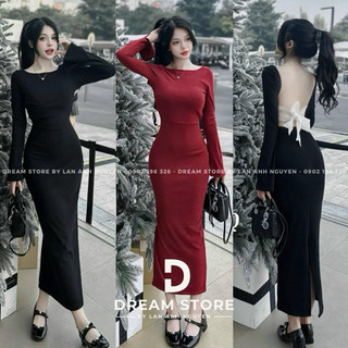 Đầm dài phối nơ sau lưng tay dài có mút đặc sắc