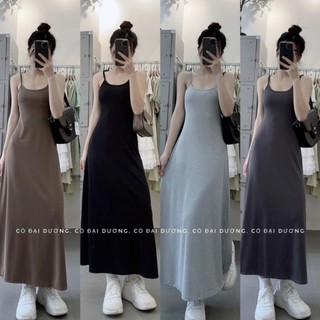 [V225] VÁY SUÔNG 2 DÂY TRƠN TĂM DÁNG DÀI BASIC metwo.dearu - Đầm maxi suông thun lạnh xòe dài chiết eo co giãn ulzzang