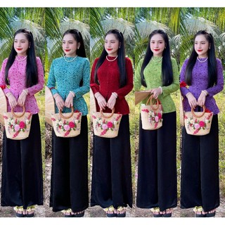 Set bộ bà ba , cổ tròn , tay dài , nút bộc
