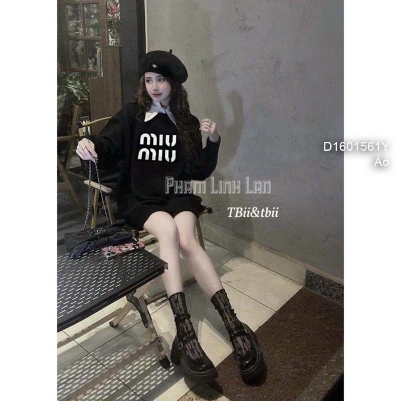 Áo hoodie cổ sơ mi phối chữ miu miu, áo nỉ tay dài VIENS STORE