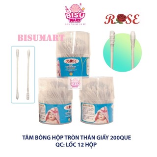 Tăm bông, bông ráy tai cho bé lõi giấy cao cấp ROSE (Hộp tròn 200 que)