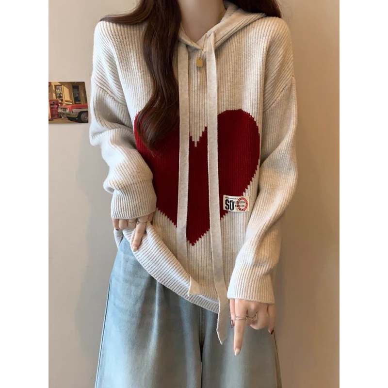Áo len trái tim tay dài, áo nữ có mũ chùm sang trọng VIENS STORE