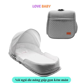 Nôi ngủ gấp gọn cho bé, Nôi ngủ chung di động có màn cho trẻ, Giường nôi êm ái thoáng mát, balo xách tay L07