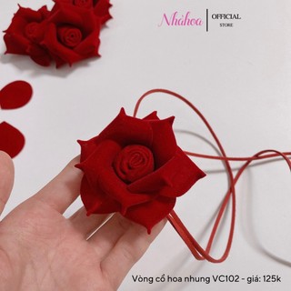 Vòng cổ hoa nhung đỏ hàng thiết kế và làm handmde