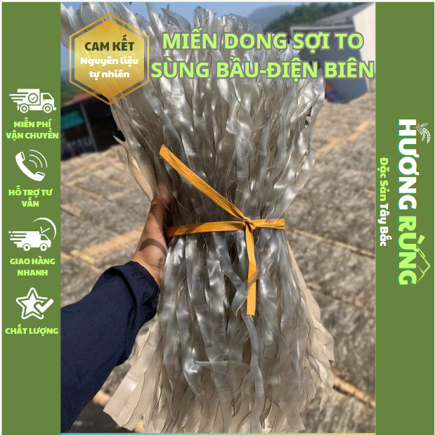 Miến dong sợi to, miến dong sùng bầu đặc sản Tây Bắc 100% từ củ dong riềng giúp sợi miến dai giòn thơm ngon, gói 1kg