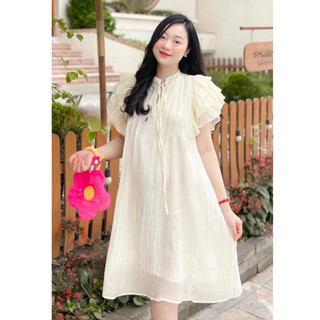 Váy bầu công sở chất liệu voan phối hợp thắt nơ xinh xắn