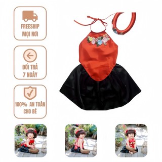 Set yếm đào đỏ cho bé gái hở lưng 3-20kg bé xinh shop bộ váy yếm tặng mấn cho bé gái yếm đào