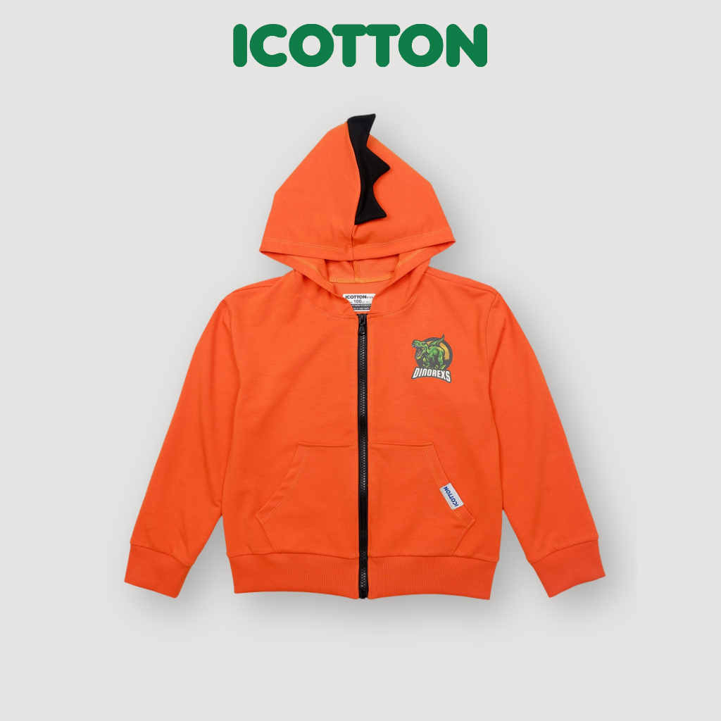 Áo hoodie kéo khoá Icotton hình Khủng long màu Cam BT129