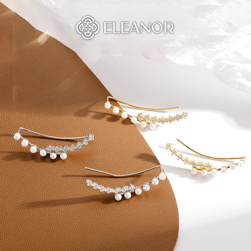 Bông tai nữ chuôi bạc 925 Eleanor Accessories hình tròn và hình hoa viền cong đính đá phụ kiện trang sức 5778