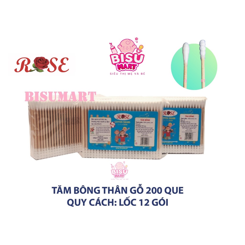 Combo 6 bịch Tăm bông , bông ráy tai lõi gỗ ROSE (bịch 200 que)