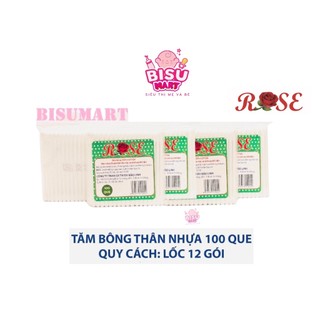 Tăm bông, bông ráy tai lõi nhựa ROSE Bịch 100 que
