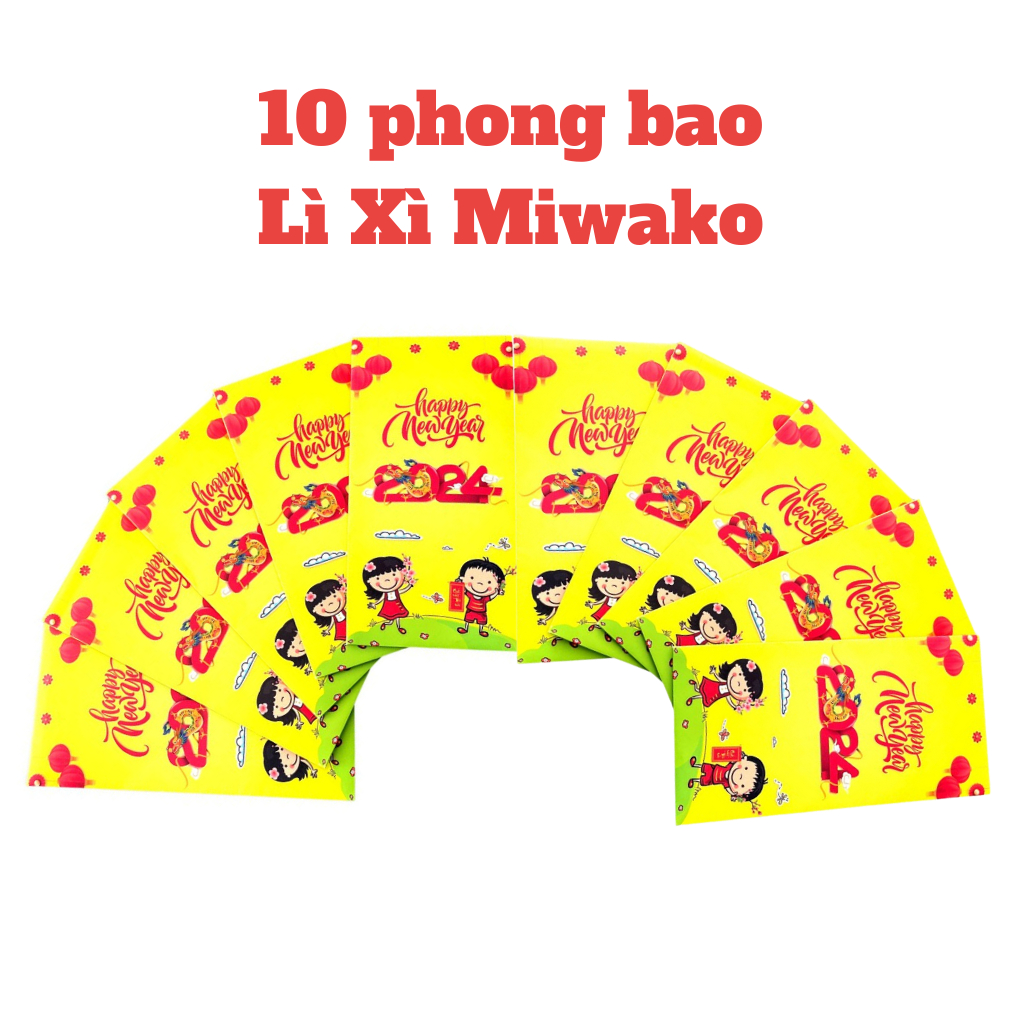 [Quà tặng] Combo 10 Bao Lì Xì Tết Giáp Thìn 2024 Logo Sữa Hạt Miwako -