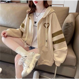 Áo Khoác Nỉ Nữ Form Rộng Logo Thêu Hình Trái Tym Siêu Xinh Xắn Hợp TREND
