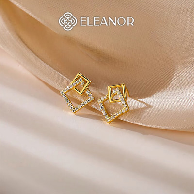Bông tai nữ chuôi bạc 925 Eleanor Accessories hình vuông đính đá phụ kiện trang sức khuyên tai 3024
