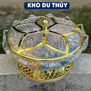 Hộp mứt tết màu hồng nhựa acrylic an toàn sức khoẻ, có đế xoay tiện lợi họa tiết hoa văn nhiều màu sắc - HỘP MỨT VIỀN XI