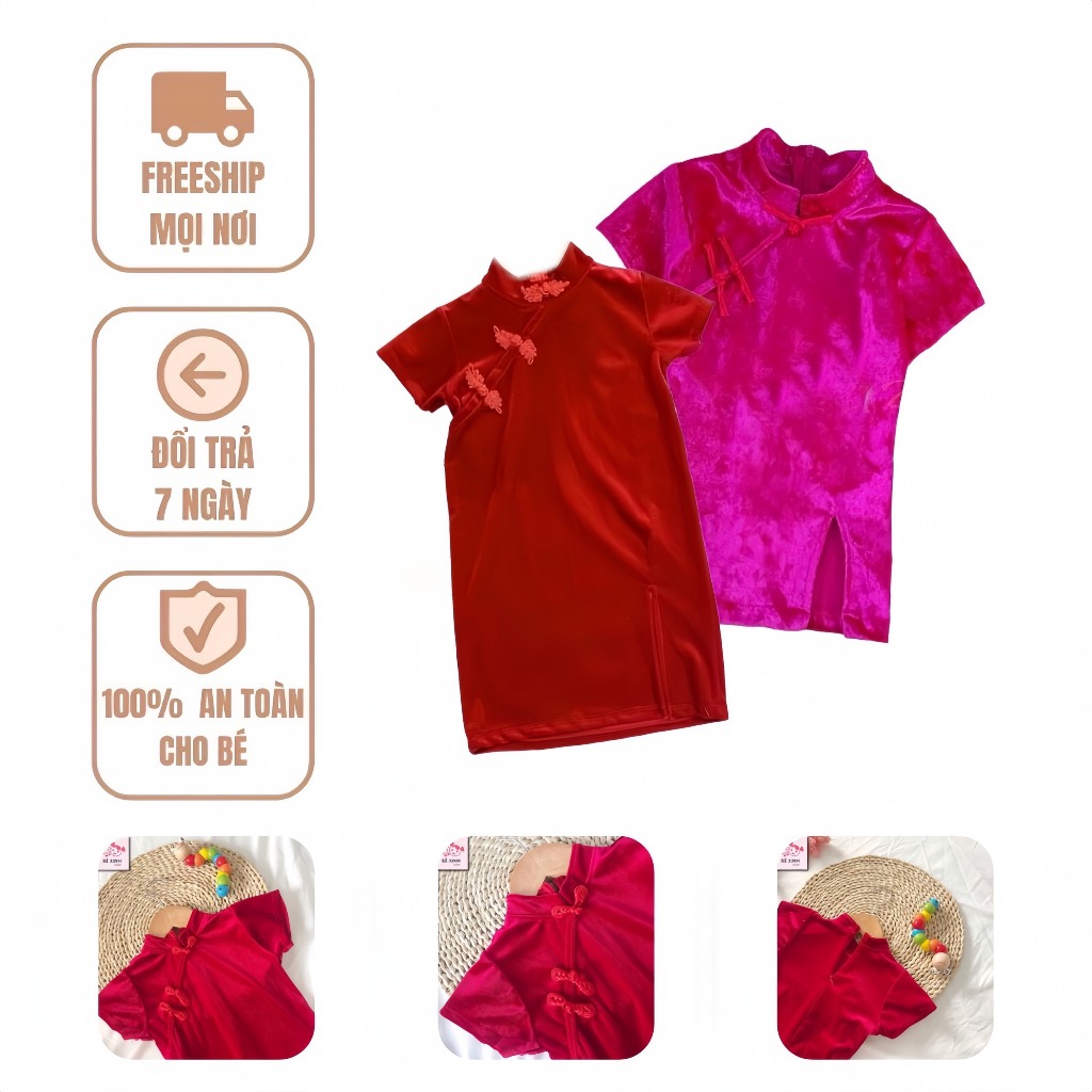 Váy Đầm Sườn Xám Tết Cho Bé Gái 3-20kg Bé Xinh Shop [Sale Sốc] Đầm Sườn Xám Trung Hoa Cách Tân Cho B