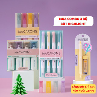  Combo Bộ 3 Hộp Bút Highlight Dạ Quang Đa Năng Macarons CLASSMATE Ngòi Mềm Dùng Đánh Dấu Trang Trí HL0005S 06S 07S 