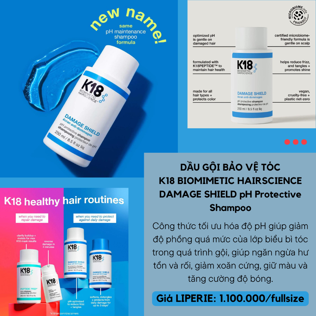 [K18] Bộ dầu gội và dầu xả K18 Biomimetic Hairscience DAMAGE SHIELD Protective Shampoo + Conditioner