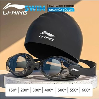 Kính bơi cận thị li-ning kèm mũ bơi chống nước kính cận bơi độ nét cao tặng kèm nút tai kính bơi lin