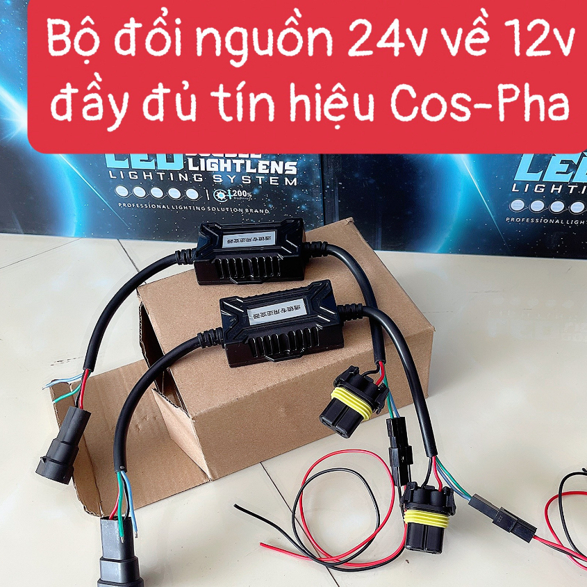 Bộ đổi nguồn 24V xuống 12V chính hãng gắn Bi cầu bi led oto xe máy