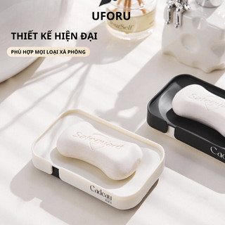 Hộp đựng xà bông gắn tường 2 lớp có rãnh thoát nước Uforu cao cấp, khay kệ dán tường để xà bông tắm nhựa cao cấp UF2707