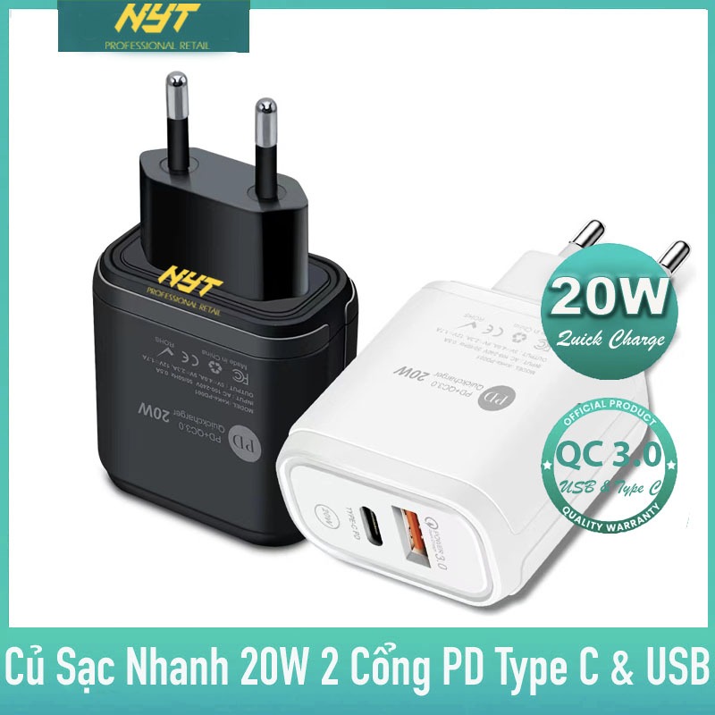 Củ Sạc Nhanh 25W Cổng Type C & USB A Quick Charge 3.0 NYT Live CS102