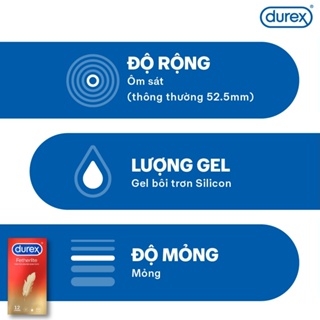 Mua 3 tặng 1 Bao cao su Durex Fetherlite siêu mỏng size 52.5mm 12 bao hộp