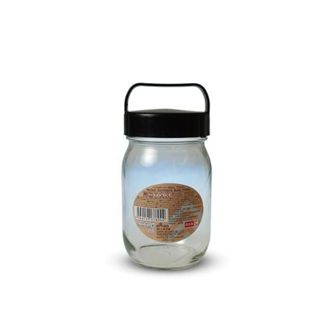 Hũ thuỷ tinh có Tay Cầm Màu Đen 450ml - Giải Pháp Lưu Trữ Hiệu Quả và Tiện Lợi 8x8x15.6cm Daiso